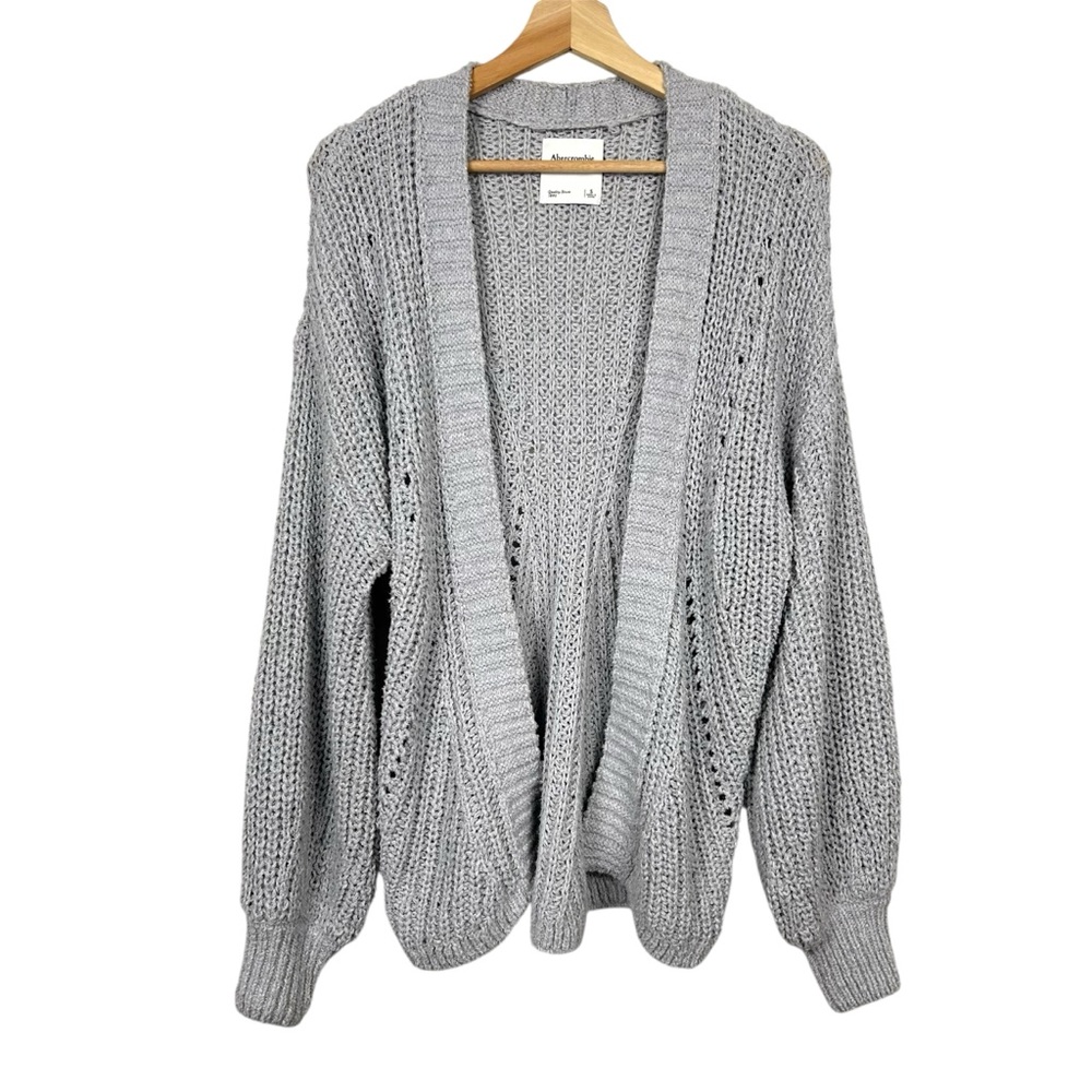 ABERCROMBIE & FITCH Open Front Balloon Sleeve Knit Cardigan, Grey, Size Small